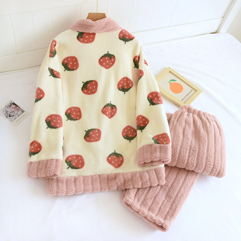 Home Wear Flannel Plus Size Women Winter Thickened Thermal Coral Fleece Suit