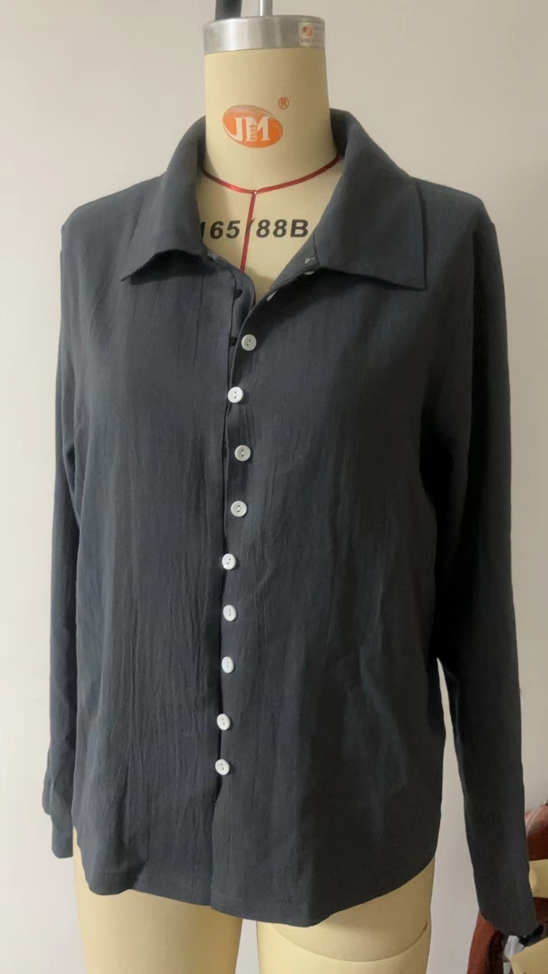Button Polo Collar Solid Color Long Sleeve Shirt