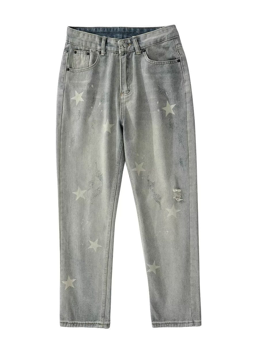 Jeans Men's New Summer Versatile Ruffle Handsome Stylish Flow Youth Popularity Loose Trousers