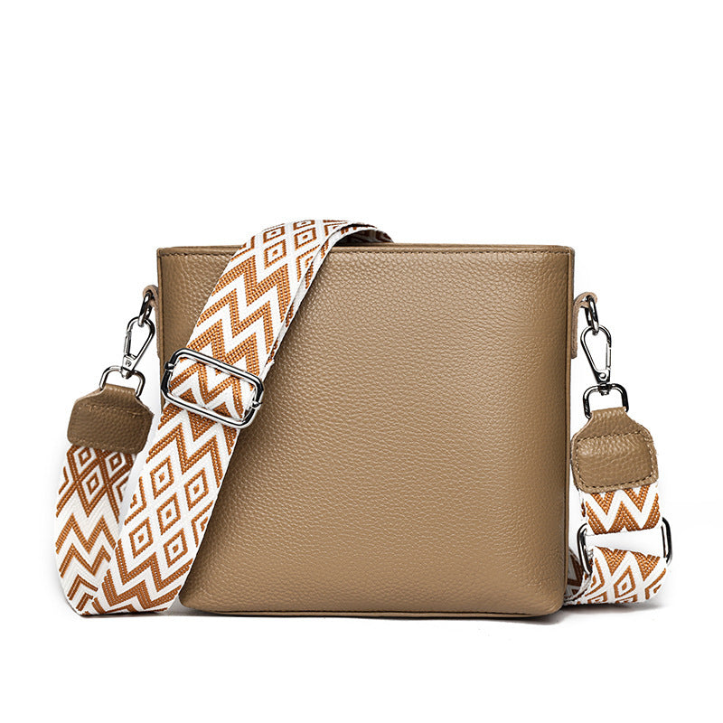 Solid Color Broadband One-shoulder Crossbody High Sense Simple Bucket Bag