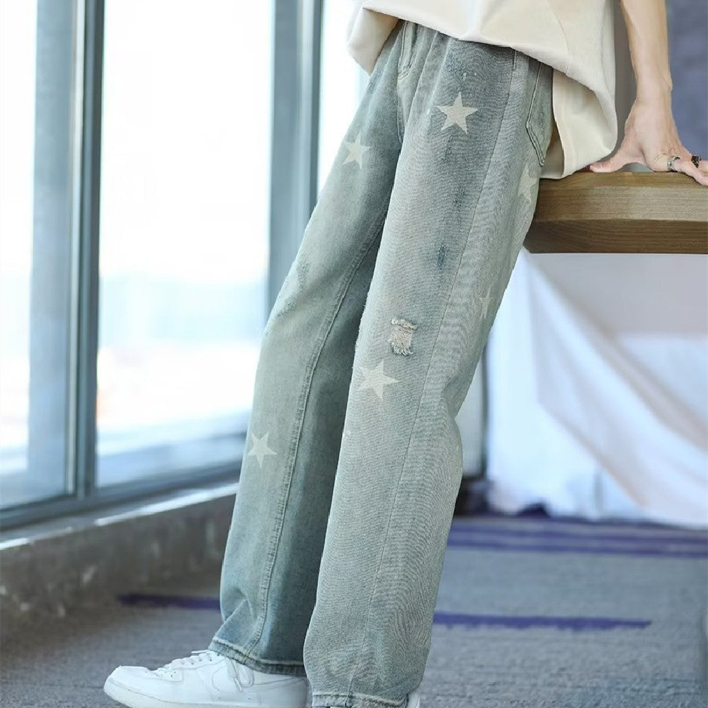 Jeans Men's New Summer Versatile Ruffle Handsome Stylish Flow Youth Popularity Loose Trousers