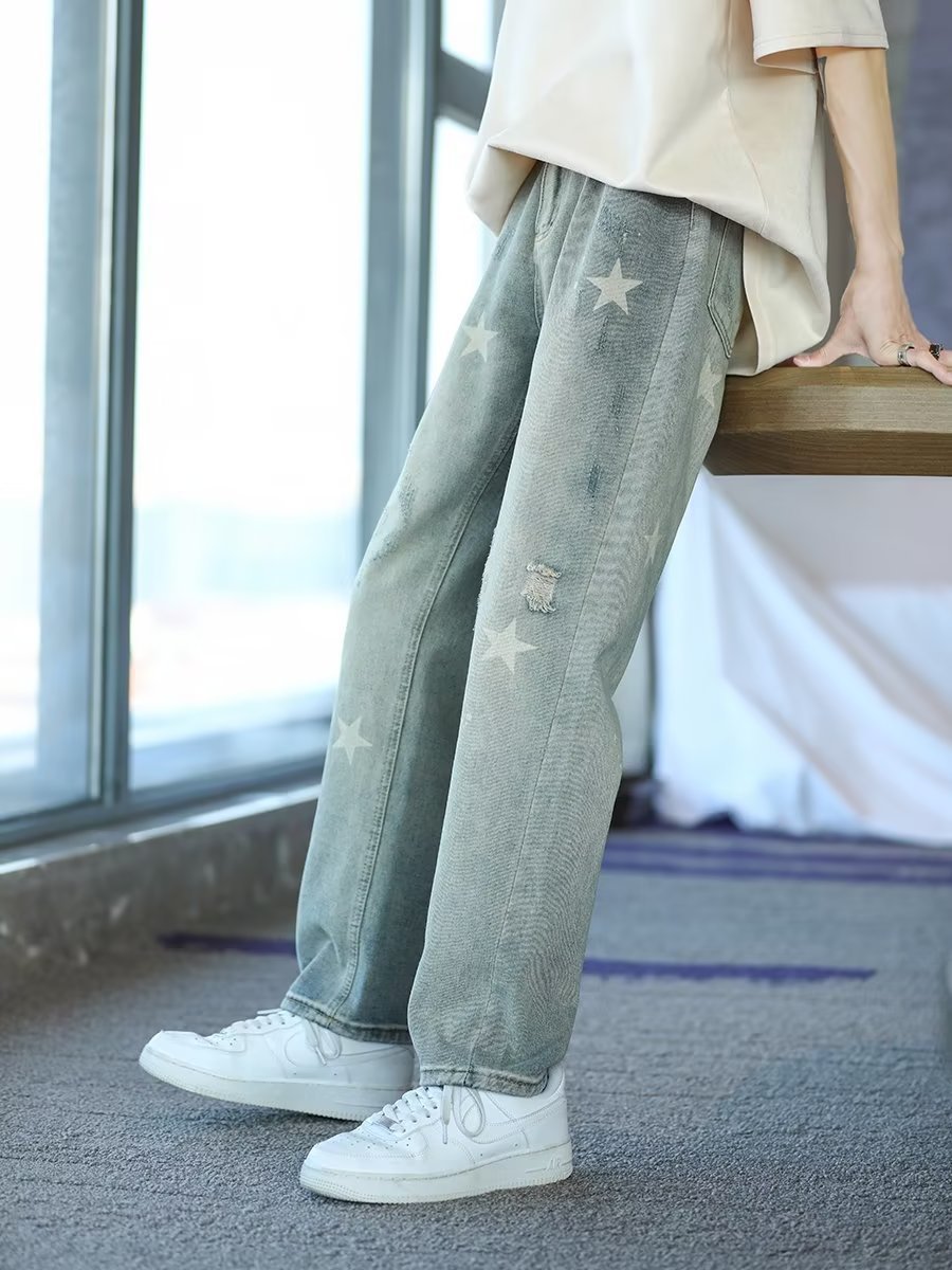 Jeans Men's New Summer Versatile Ruffle Handsome Stylish Flow Youth Popularity Loose Trousers