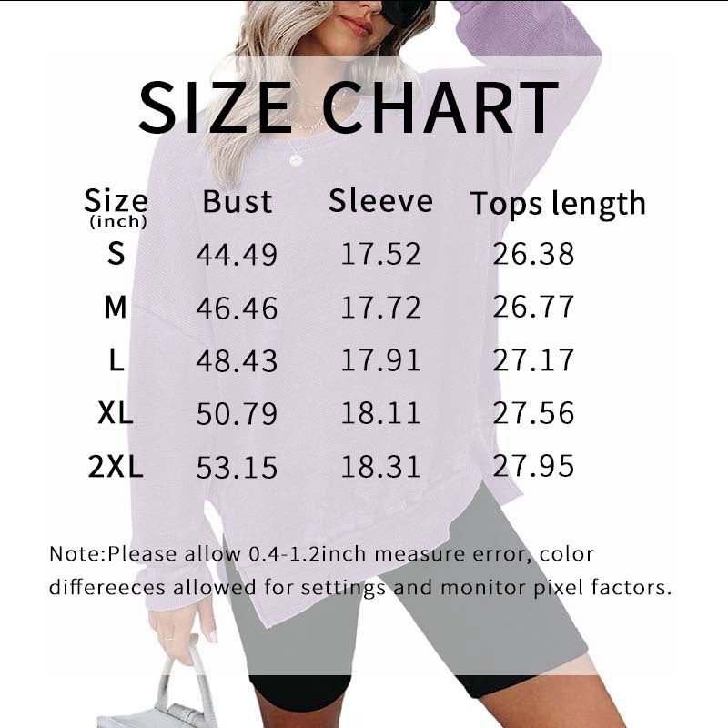 Womens Waffle Knit Crewneck Sweatshirts Long Sleeve Side Slits Casual Pullover Sweatshirt Tops
