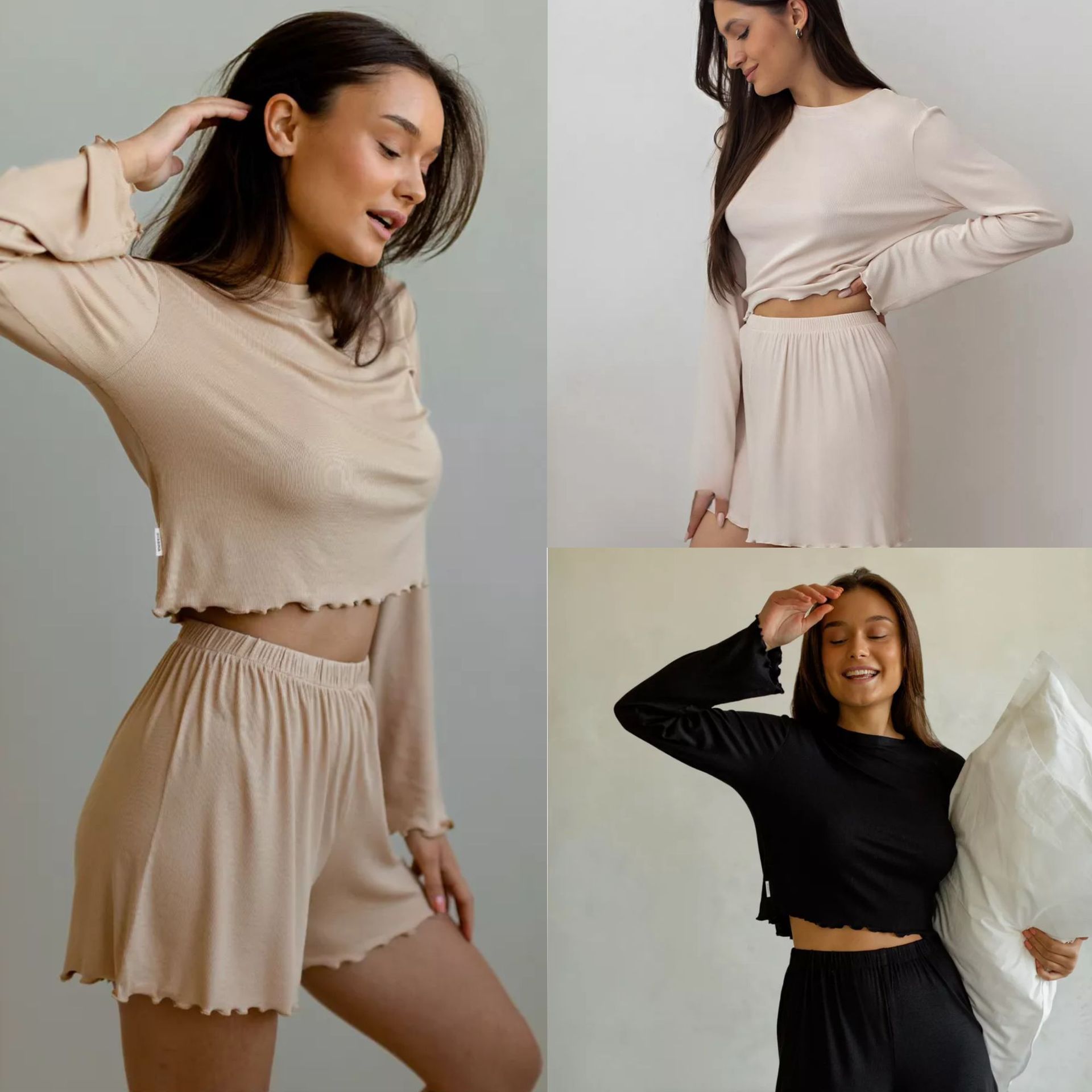 Long Sleeve Shorts Modal Autumn And Winter Round Neck Two-piece Homewear