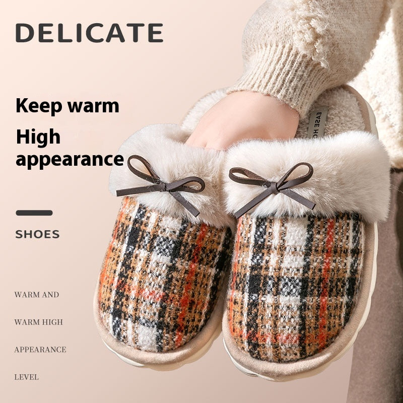 Cute Four Seasons Home Non-slip Plush Cotton Slippers Women
