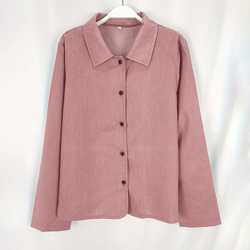 Women's Casual Long Sleeve Shirt - Solid Color Button-Down Shirt With Turn-Down Collar For Spring&Fall