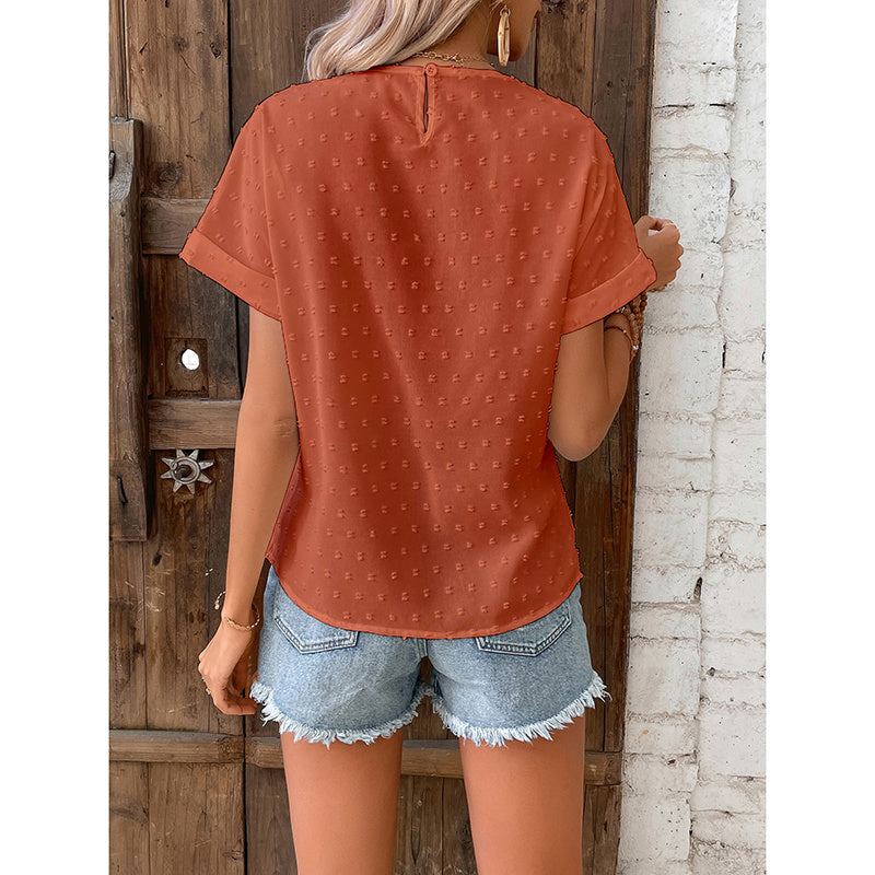 Womens Summer Tops Trendy Lace Floral Crew Neck Short Sleeve T Shirts Dressy Casual Blouses