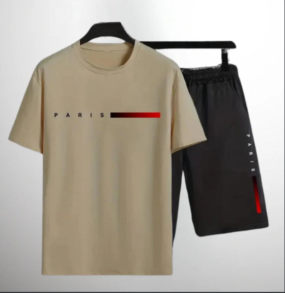 Men's Fashion Printed Sports Pure Cotton T-shirt Shorts Two-piece Set