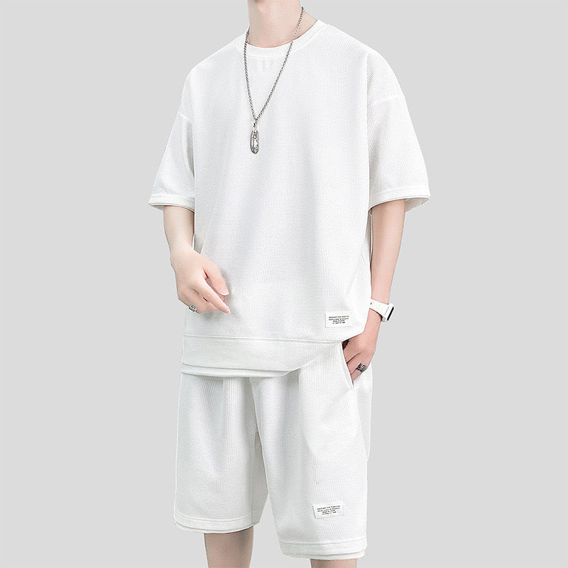 Waffle Sports Suit Men's Top And Shorts Two-piece Set
