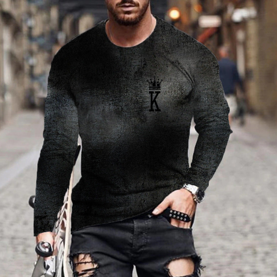 Men's T-shirt Long Sleeve K 3D Printing Crew Neck