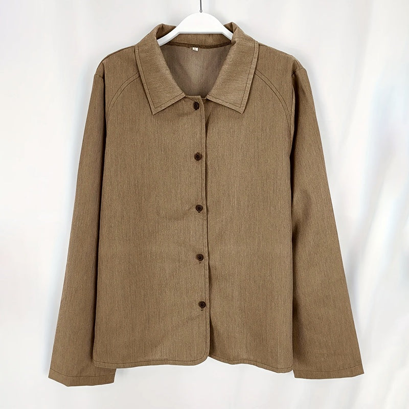 Women's Casual Long Sleeve Shirt - Solid Color Button-Down Shirt With Turn-Down Collar For Spring&Fall