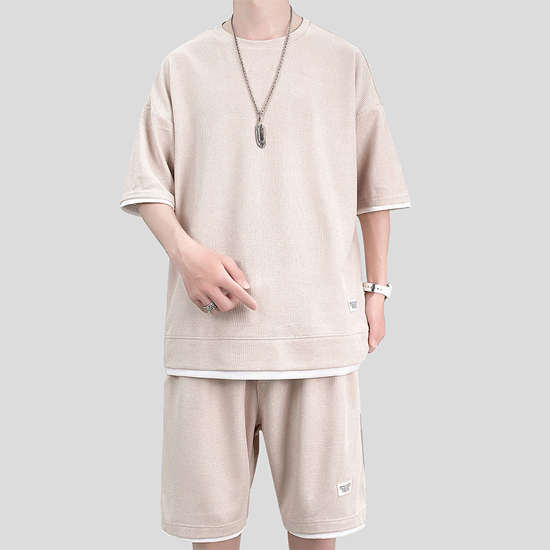 Waffle Sports Suit Men's Top And Shorts Two-piece Set