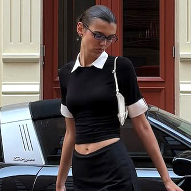 Temperament Commute Fake Two-piece Half Sleeve Shirt Slim Fit Fashion Tops