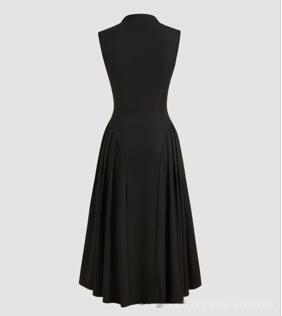 Women's Sleeveless Skirt Turtleneck Pure Color Ruffles Dress