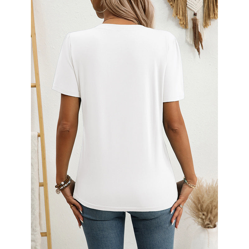 Womens Notch V Neck Shirts Short Sleeve Button T Shirts Summer Dressy Casual Tunic Tops