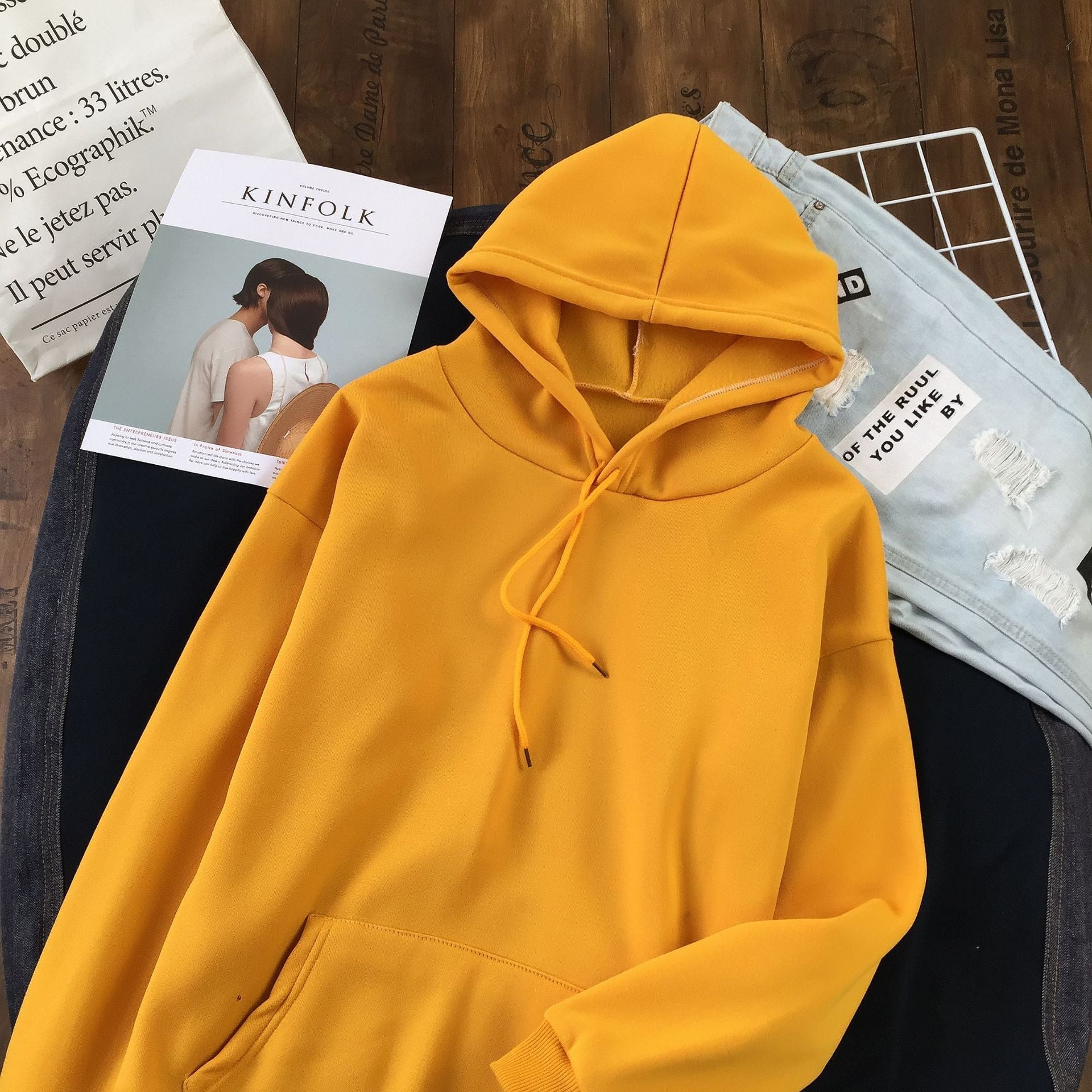 Long Sleeve Solid Color Hooded Sweater Couple