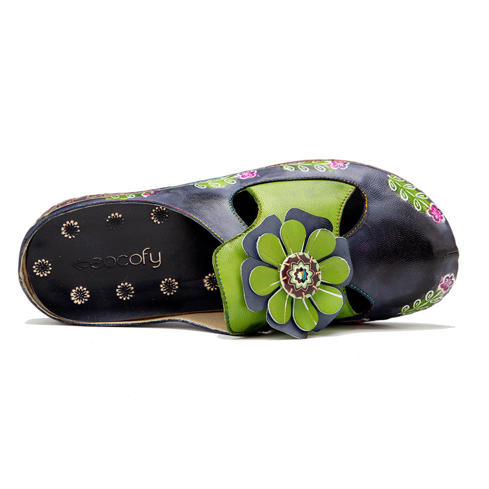 European And American Flat Bottom Flower Daily Home Leisure Half Slippers Women