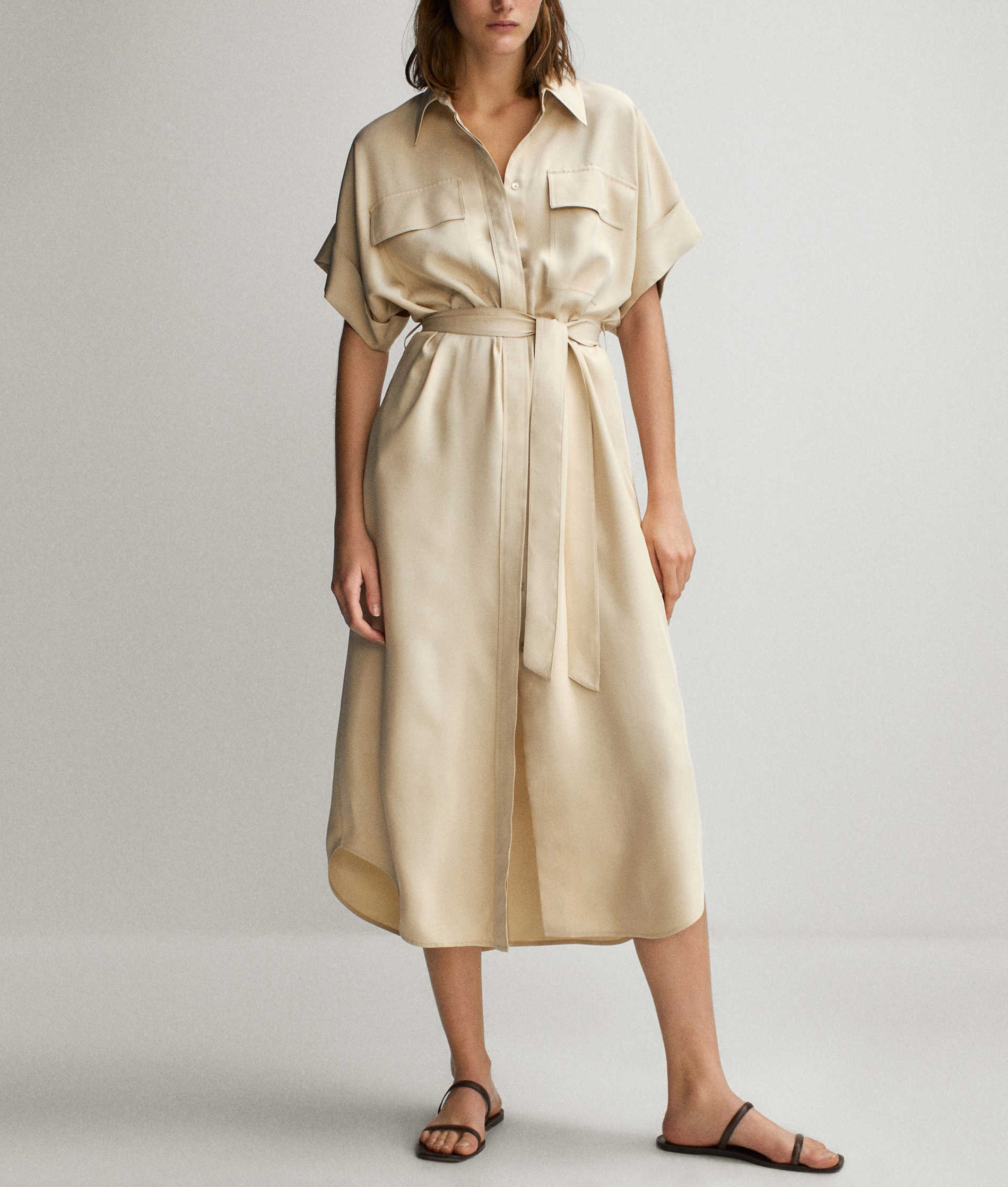 Loose Long With Belt Pocket Shirt Dress