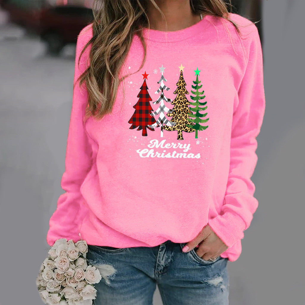 Pattern Printing Long Sleeve Crew Neck Sweater Female