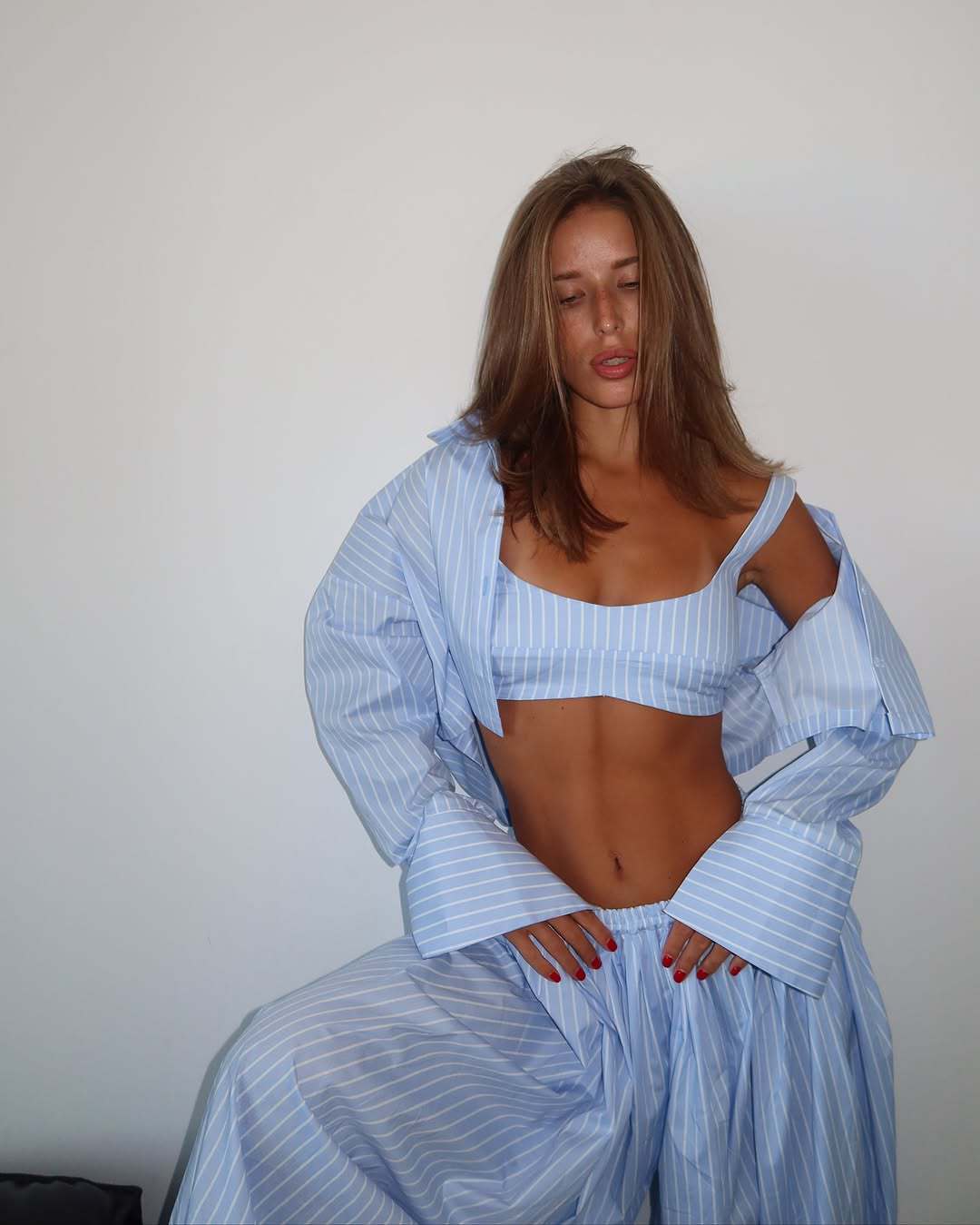 Loose Short Midriff Outfit Ankle-banded Knickerbockers Three-piece Set