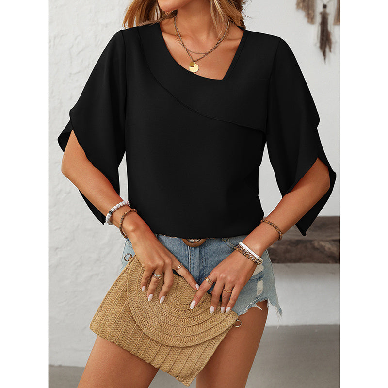 Womens Tops Dressy Casual 3 4 Sleeve Asymmetrical V Neck Work Shirts Blouses