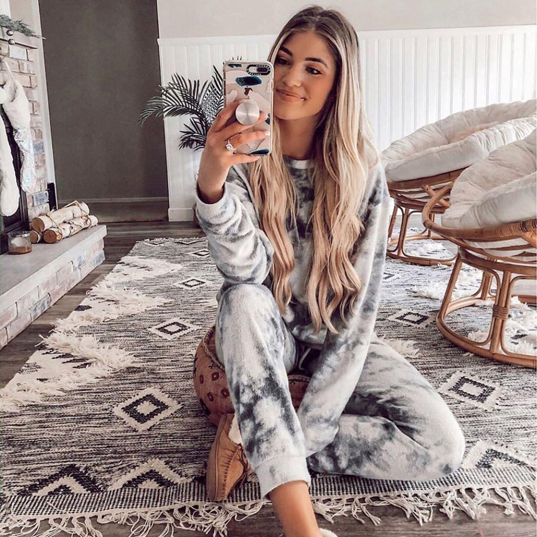 European And American Printing And Dyeing Home Pajamas Suit Women