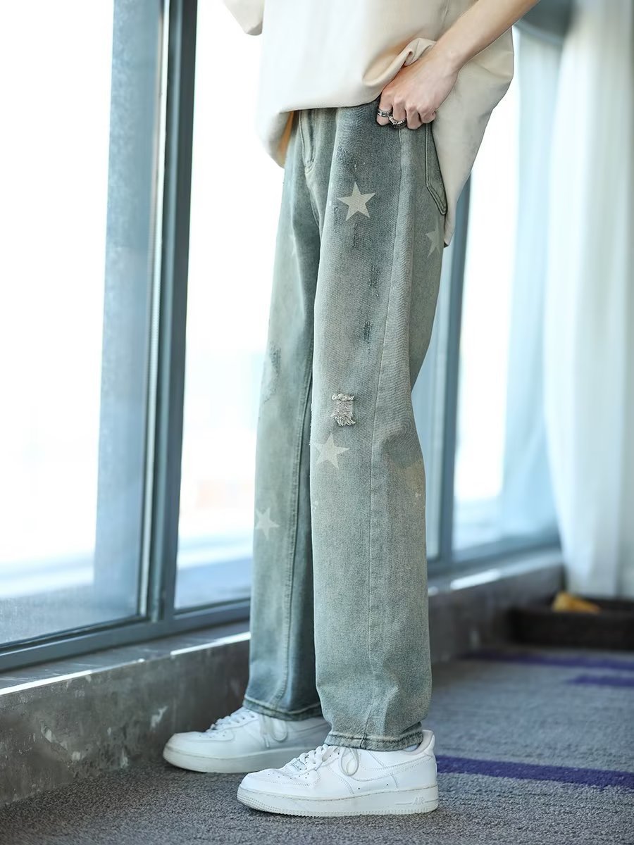 Jeans Men's New Summer Versatile Ruffle Handsome Stylish Flow Youth Popularity Loose Trousers