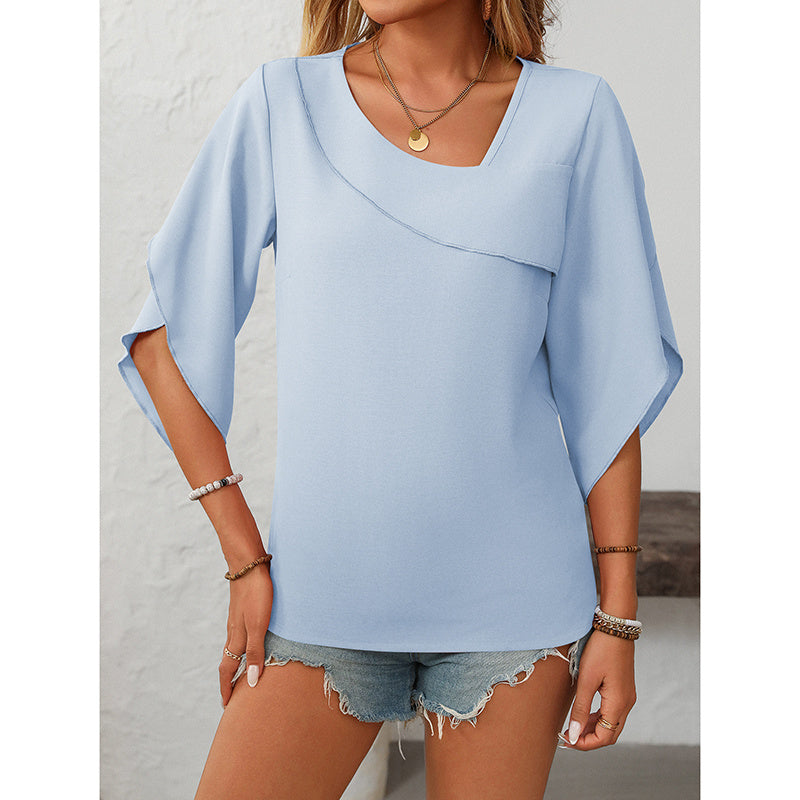 Womens Tops Dressy Casual 3 4 Sleeve Asymmetrical V Neck Work Shirts Blouses