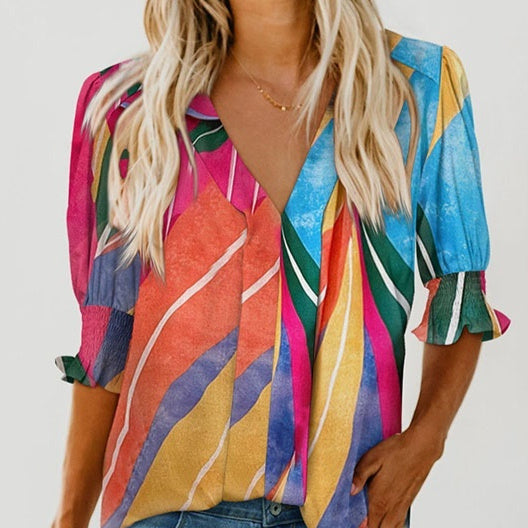 Shiying New V-neck Half Sleeve Shirt For Women