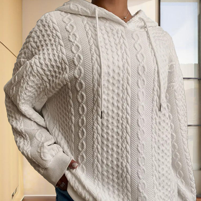 Women's Solid Color Ribbed Design Long Sleeve Hoodie - Loose Fit Drawstring Pullover For Fall & Winter Casual Wear