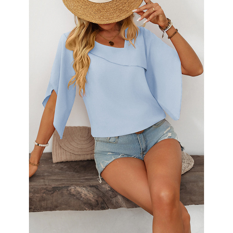 Womens Tops Dressy Casual 3 4 Sleeve Asymmetrical V Neck Work Shirts Blouses