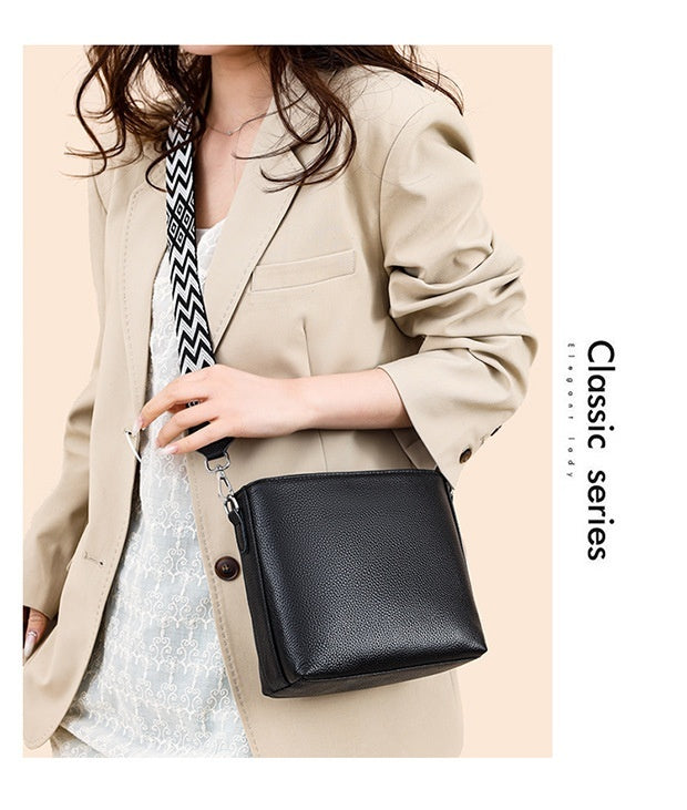 Solid Color Broadband One-shoulder Crossbody High Sense Simple Bucket Bag