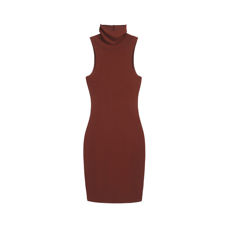 Slim-fit Slimming Sheath Skirt Turtleneck Sleeveless Dress
