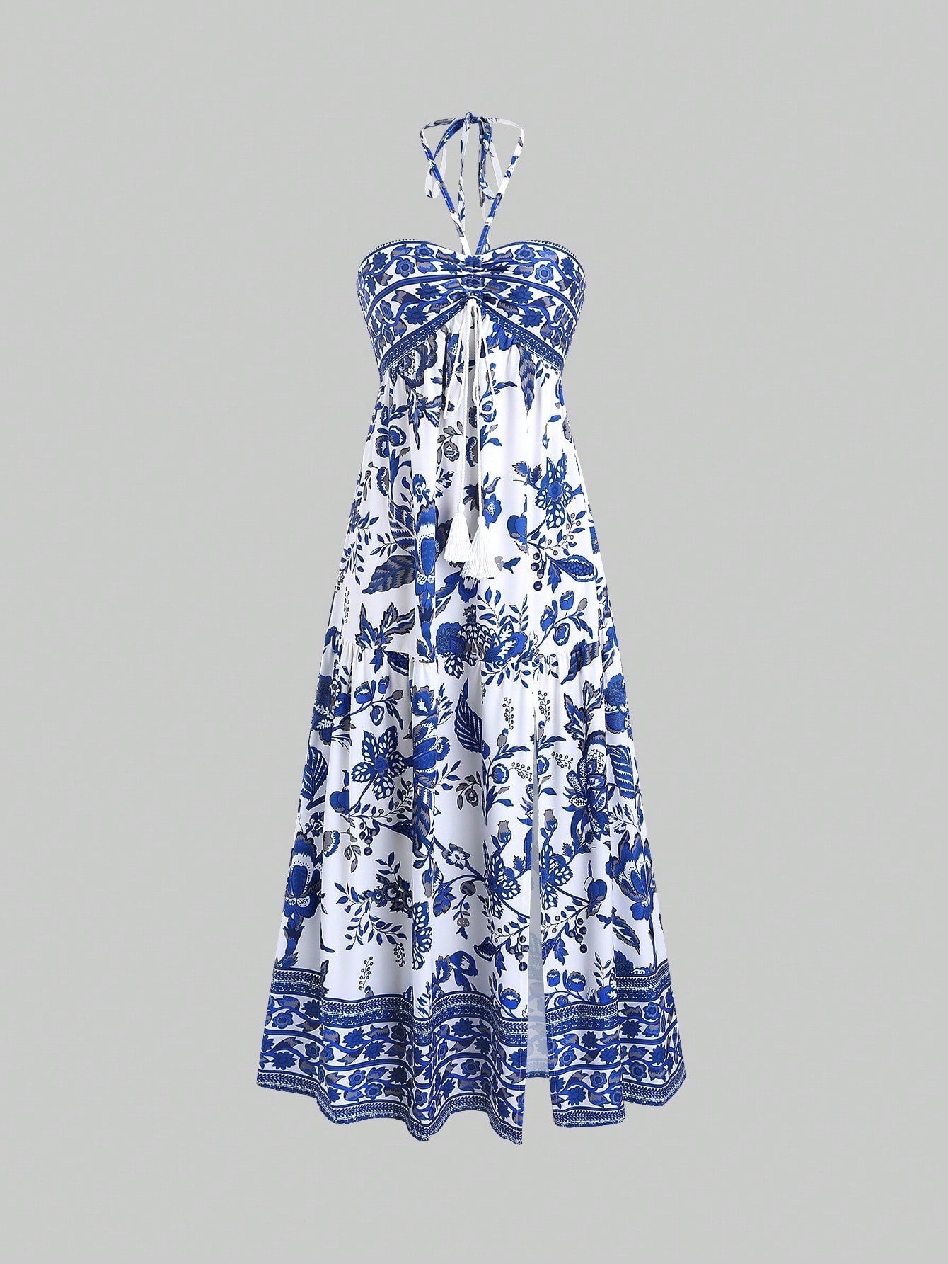 Split Sexy Printed Lace-up Tube Top Dress