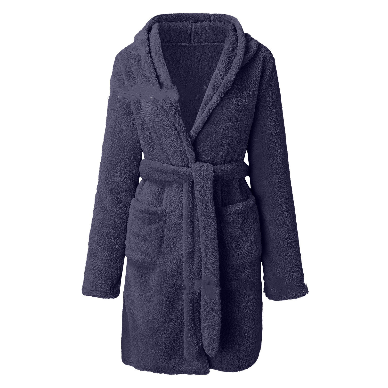 Solid Colour Hooded Home Warm Bathrobe For Women