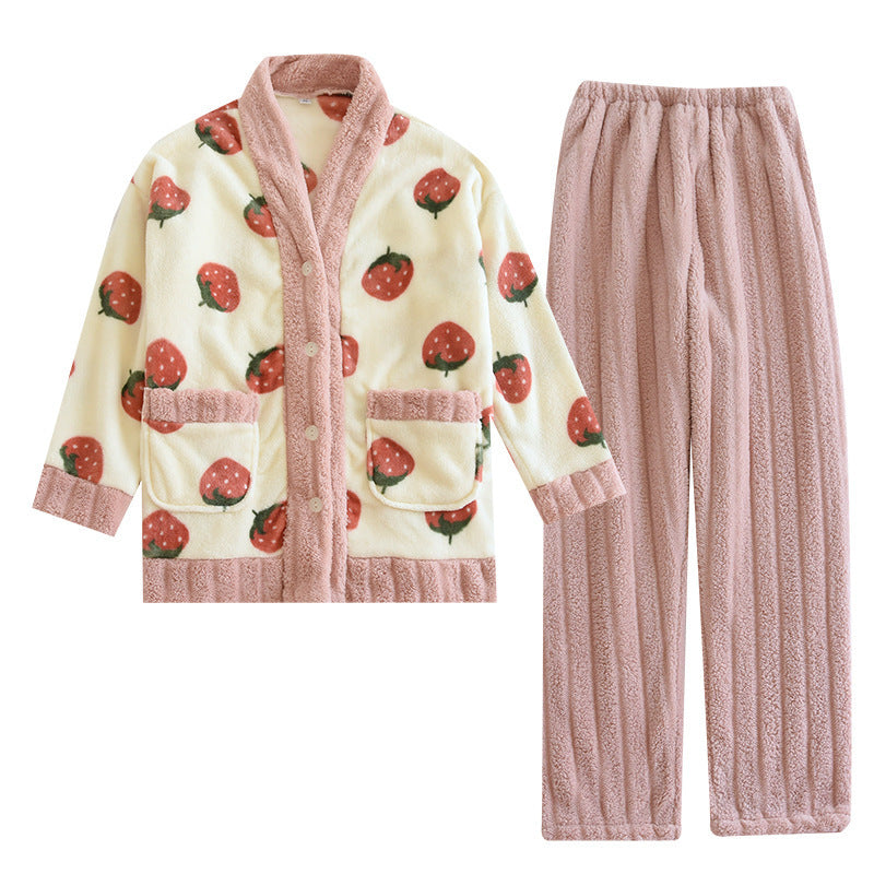 Home Wear Flannel Plus Size Women Winter Thickened Thermal Coral Fleece Suit