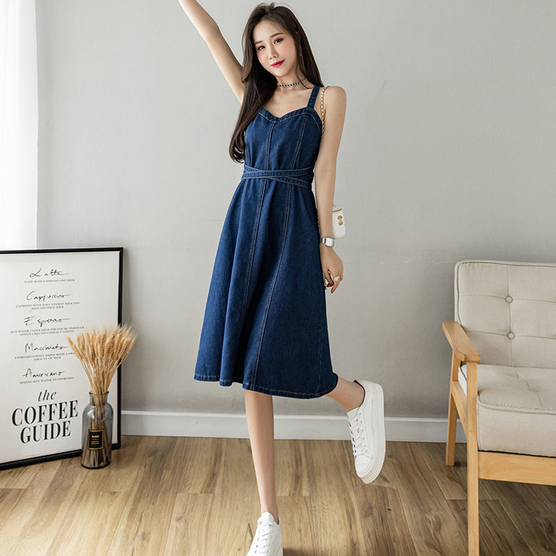 Summer Plus Size Waist Trimming Denim Suspender Skirt
